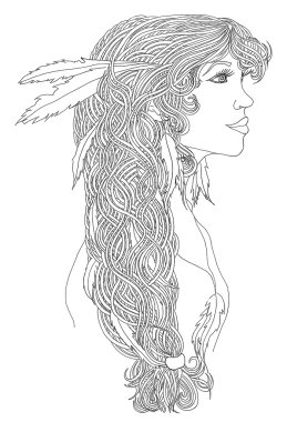 Güzel Hintli kadın profili yaratıcı renkli kaplama ile ve 