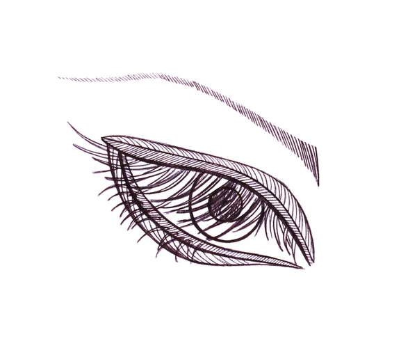 Drawn eye.Graphic style. Black pen.