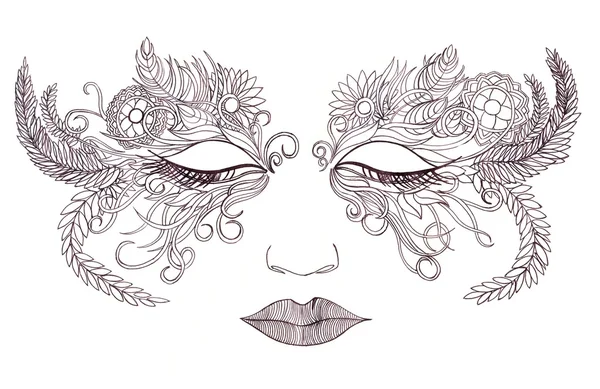 Femme visage dans un masque de fleurs — Photo