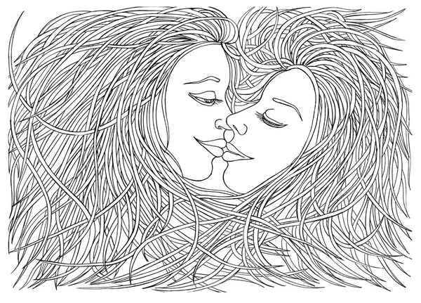 Couple.Girl ve kız öpüşme. Kadın kadınla — Stok fotoğraf