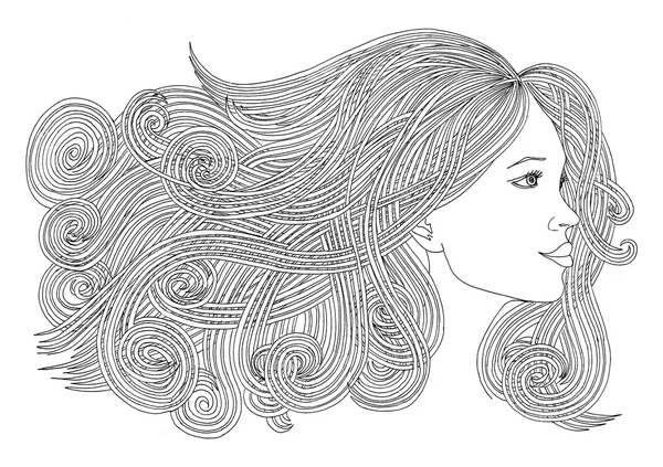 Profilo di beautiful woman with waving hair.Graphic style . — Foto Stock