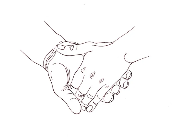 Tomando la mano. Pluma de dibujo — Foto de Stock