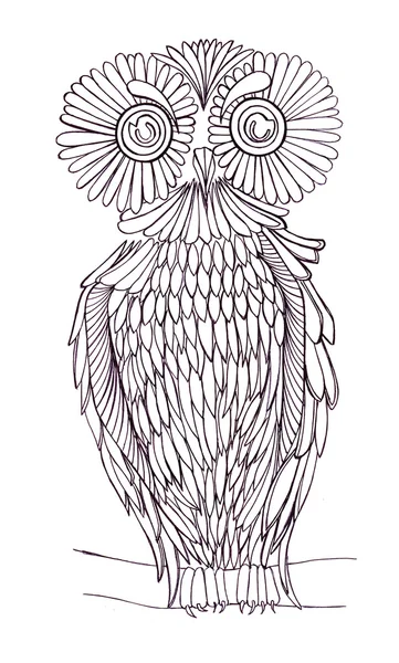 Графічна ілюстрація сови. Чорно-білий стиль. Рука намальована — стокове фото