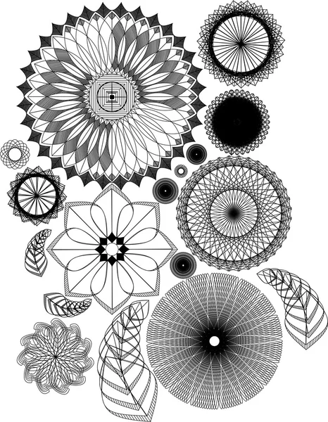 Geometrik şekiller, çizgili tasarım kümesi. Siyah ve beyaz. — Stok fotoğraf