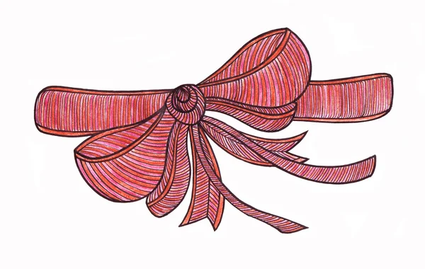 Graphic bow. Drawing color pencils. Red — Stock Photo, Image