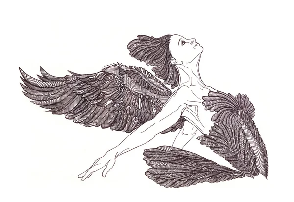 Danse de ballerine avec de belles ailes.Dessin graphique — Photo