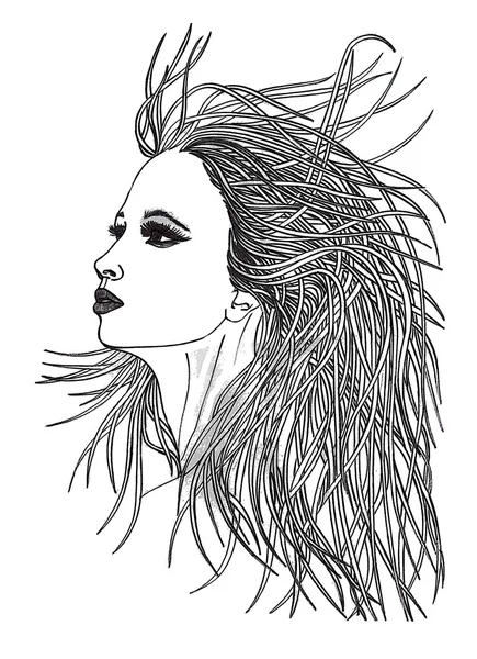美丽的女人，与挥舞着头发的配置文件。图形样式. — 图库照片