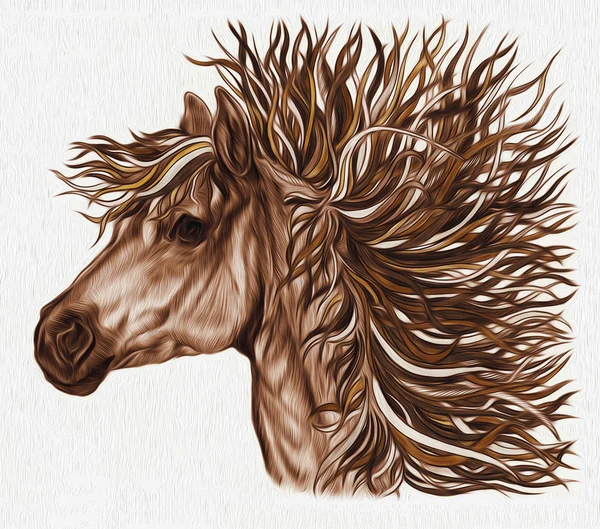 Schöne Pferdeillustration mit leuchtend brauner kreativer Mähne. ha — Stockfoto