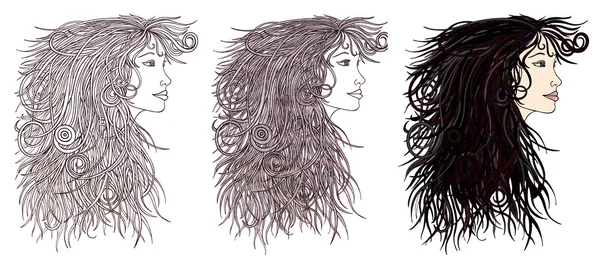 Perfil da mulher bonita com acenando cabelo.Estilo gráfico . — Fotografia de Stock