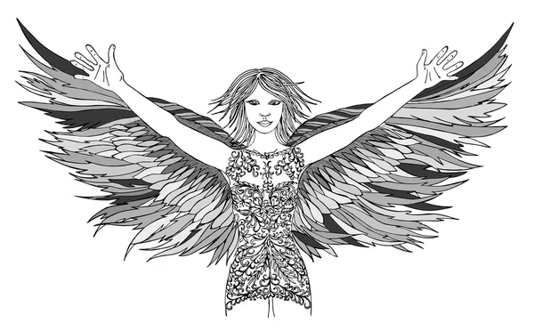 Anjo. Rapariga com asas. Belo vestido de renda — Fotografia de Stock