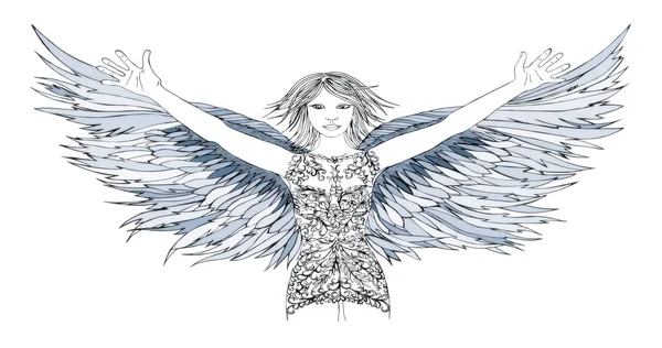 Angyal. Lány szárnyakkal. Csodálatos csipke ruha — Stock Fotó