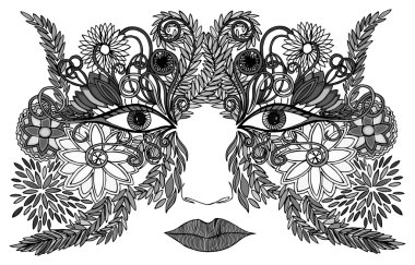 Kadın yüzüne bir maske çiçek