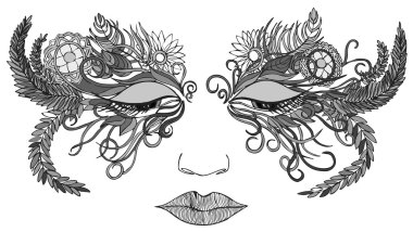 Kadın yüzüne bir maske çiçek