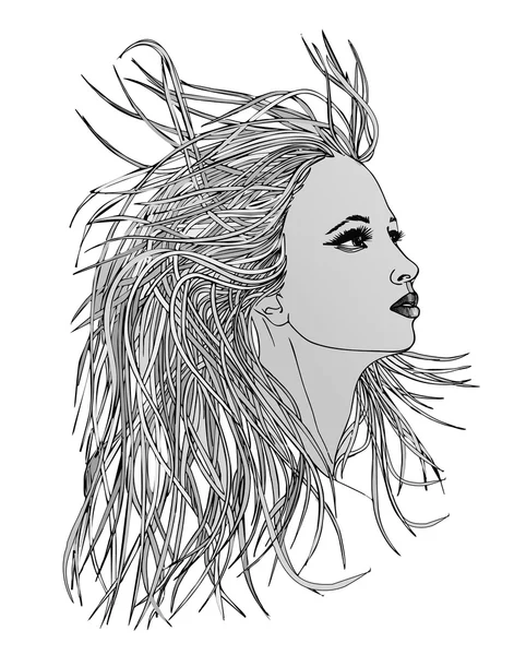 Profil de belle femme avec cheveux ondulés.Style graphique . — Photo