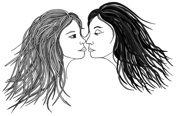 Девочка и девочка. Женщина с женщиной. Пара поцелуев — стоковое фото