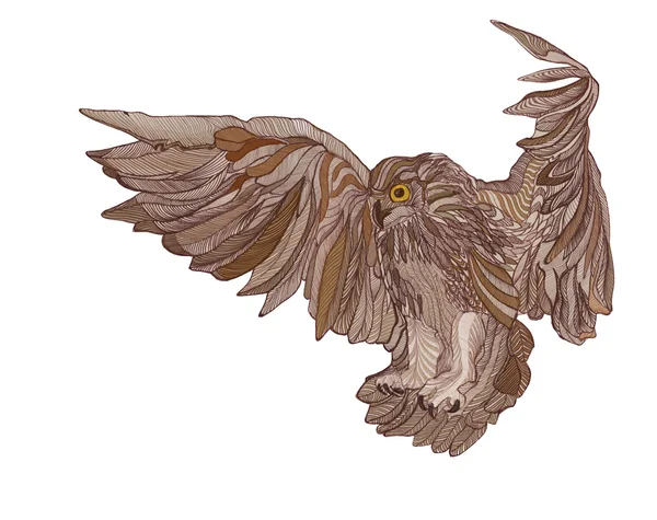 Graphic illustration of flying owl. Hand drawn. — Stock Photo, Image