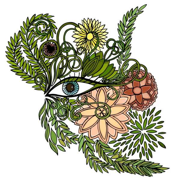 Kadın yüzüne bir maske renkli çiçek