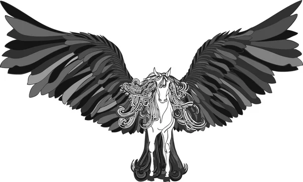 Όμορφο άλογο με χαίτη και μαύρα φτερά. Pegasus.Drawning από pe — Φωτογραφία Αρχείου