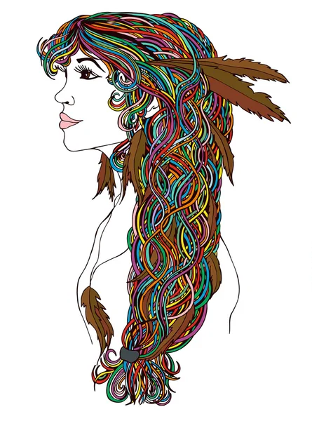 Beautiful Indian woman profile with creative brown braid