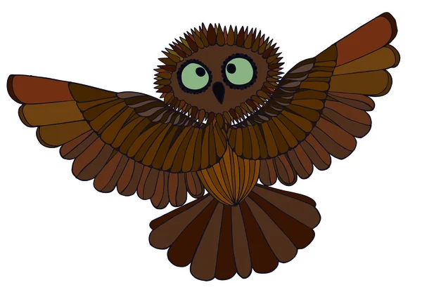 Grafische illustratie van vliegende uil. Brown — Stockfoto
