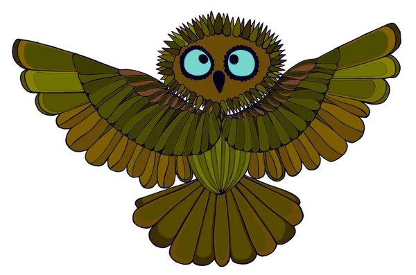 Графічна ілюстрація літаючої сови. Зелений — стокове фото