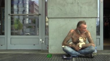 Olomouc, Çek Cumhuriyeti - 27 Ağustos 2015: otantik duygu komuta sizde şehir ile köpek, kasaba Olomouc, Merkezi Moravia, Çek Cumhuriyeti, Avrupa, AB yalvarıyor evsiz