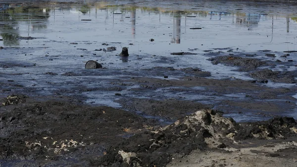 前倾倒有毒废物 用化学品和石油泻湖污染土壤和水对自然产生影响 环境灾难 环境污染 欧洲联盟 — 图库照片