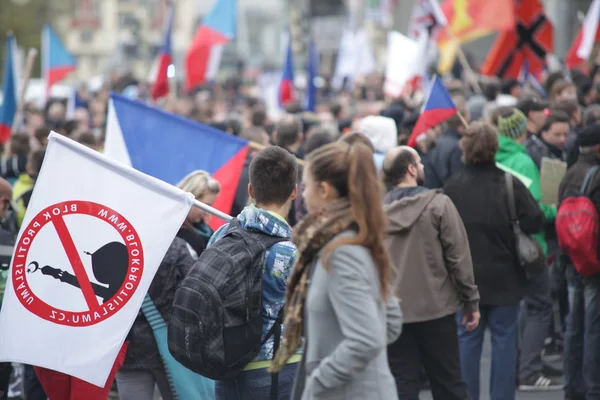 İslam'ın ve Prag göçmenlere karşı gösteri. Merkezi Bohemia, Avrupa, AB