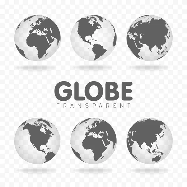 Illustration vectorielle d'icônes de globe gris avec différents continents — Image vectorielle