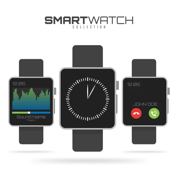 Conjunto de diferentes tipos de relógios inteligentes. Isolado em fundo branco para seus projetos e infográficos — Vetor de Stock