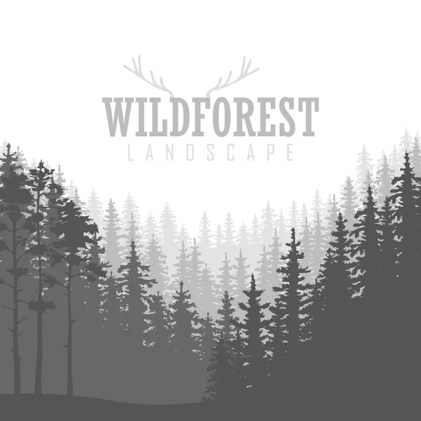 Wild coniferous forest background. Pine tree, landscape nature, wood natural panorama. — Stock Illustration Wild coniferous forest background. Pine tree, landscape nature, wood natural panorama. Royalty Free Stock Vectors