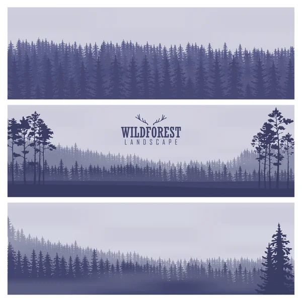 Horizontal abstract banners of hills of coniferous wood in dark blue tone — Stock Illustration Horizontal abstract banners of hills of coniferous wood in dark blue tone Royalty Free Stock Vectors