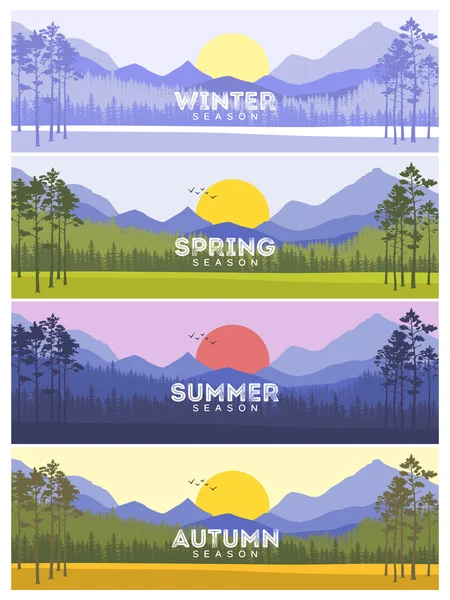 Banners Four Seasons com árvores abstratas - Ilustração vetorial — Vetor de Stock