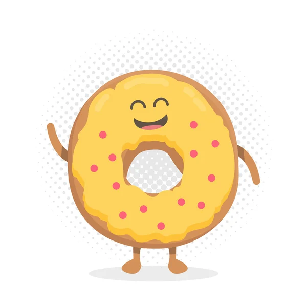 Personagem de papelão de desenhos animados menu de restaurante crianças. Donut bonito engraçado desenhado com um sorriso, olhos e mãos . —  Vetores de Stock