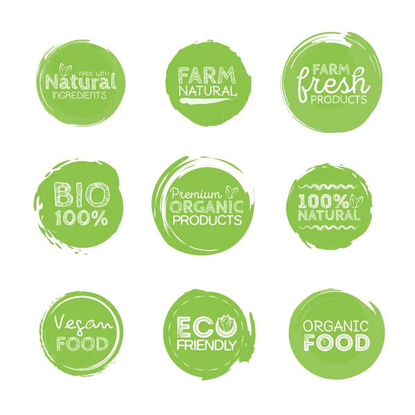 Green Eco Food Labels. Rúbricas de salud. Colección de ilustración vectorial — Vector de stock