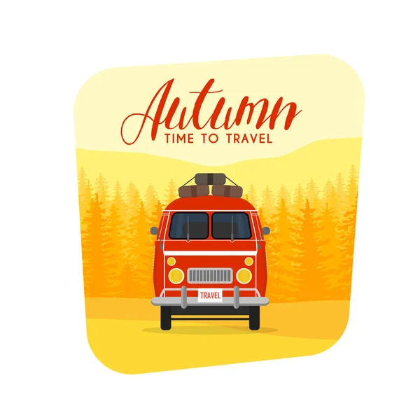 Autumn time viagem e viagem em família. O carro da família. Ilustração vetorial —  Vetores de Stock