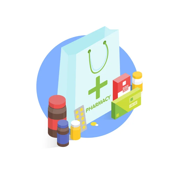 Moderne apotheek en drogisterij concept. Isometrische Vector eenvoudige illustratie — Stockvector