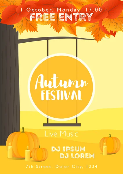 Őszi fesztivál sablon. Fényes színes őszi táj függőleges háttér. Sablon ünnepek, koncertek és partik. — Stock Vector