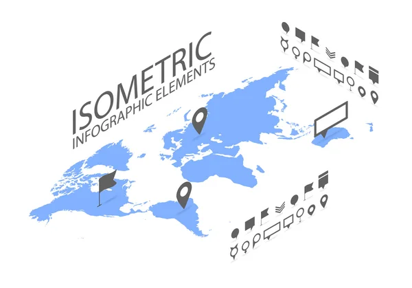 Conceito de navegação isométrica GPS, aplicação de mapa mundial e ponteiro de pino de marcador — Vetor de Stock