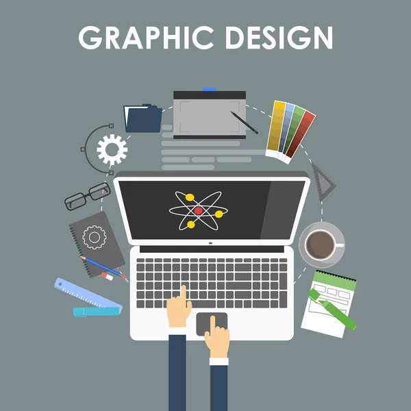 Concepto de diseño gráfico, herramientas de diseño y software — Archivo Imágenes Vectoriales