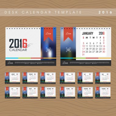 Resepsiyon takvim 2016 vektör tasarım şablonu.