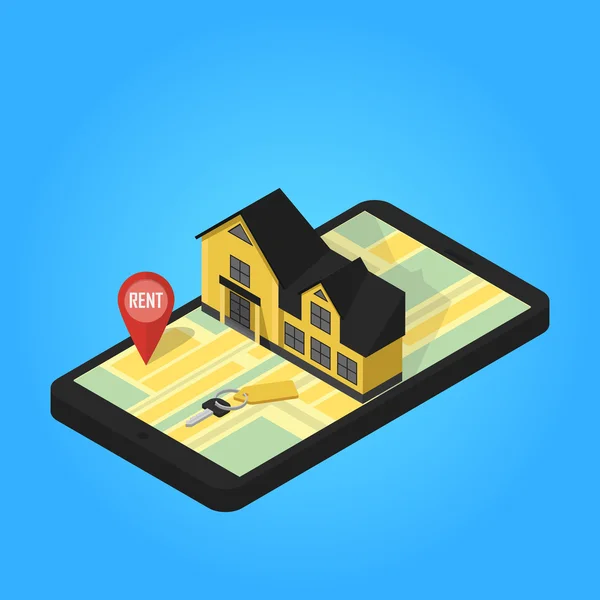 Real estate online searching isometric flat — Stock Vector