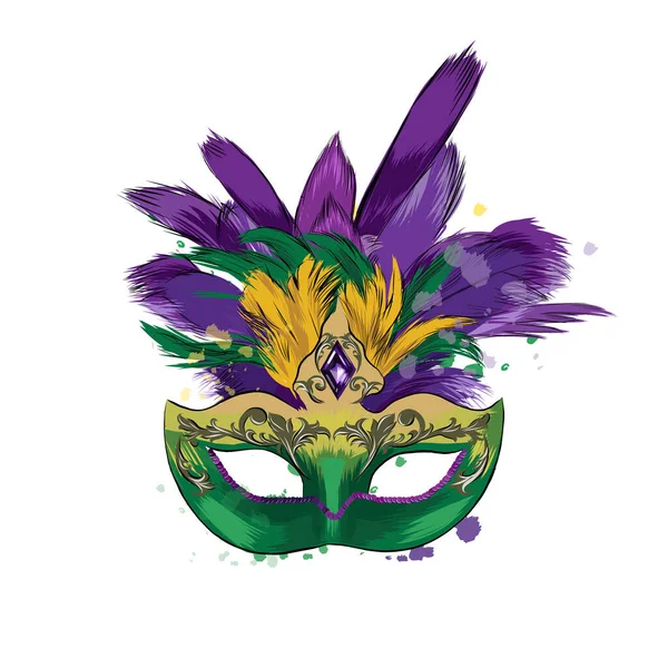 Masque vénitien carnaval d'une touche d'aquarelle, dessin coloré, réaliste — Image vectorielle
