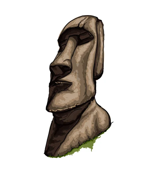 Moai Statue, Easter Island Statue from a splash of watercolor, colored drawing, realistic — 图库矢量图片