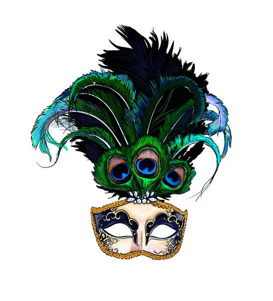 Masque vénitien carnaval d'une touche d'aquarelle, dessin coloré, réaliste — Image vectorielle