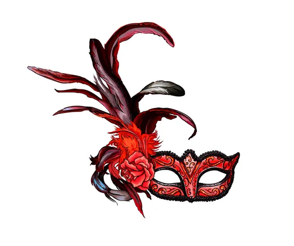 Carnaval máscara veneciana de un chapoteo de acuarela, dibujo en color, realista — Vector de stock