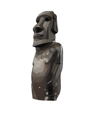 Moai Heykeli, Paskalya Adası heykeli suluboya, renkli çizimler, gerçekçi.