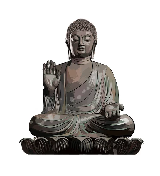 Statua Buddha da una spruzzata di acquerello, disegno a colori, realistico — Vettoriale Stock