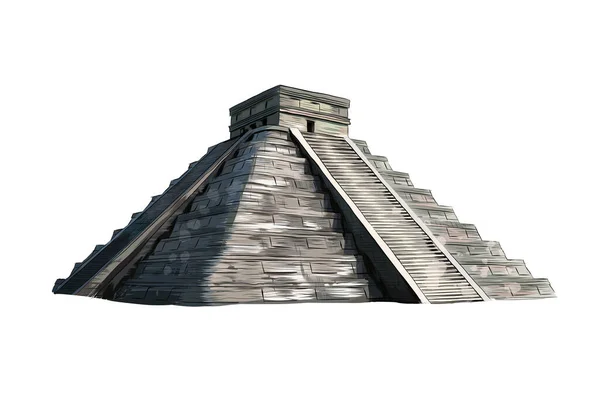Ναός του Κουκουλάν, πυραμίδα στο Chichen Itza, Γιουκατάν, Μεξικό από μια βουτιά υδατογραφία, έγχρωμο σχέδιο, ρεαλιστική — Διανυσματικό Αρχείο