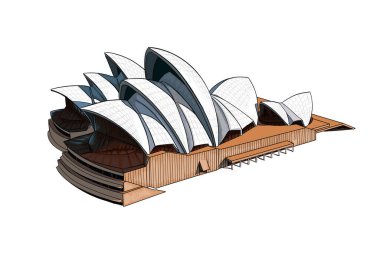 Sydney Opera Binası suluboya, renkli çizimler, gerçekçi.